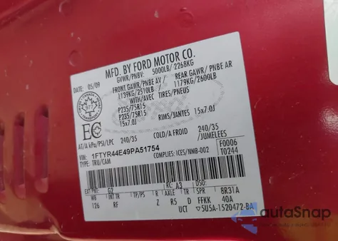 2009 Ford Ranger Sport из США, поврежденный, VIN 1FTYR44E49PA51754